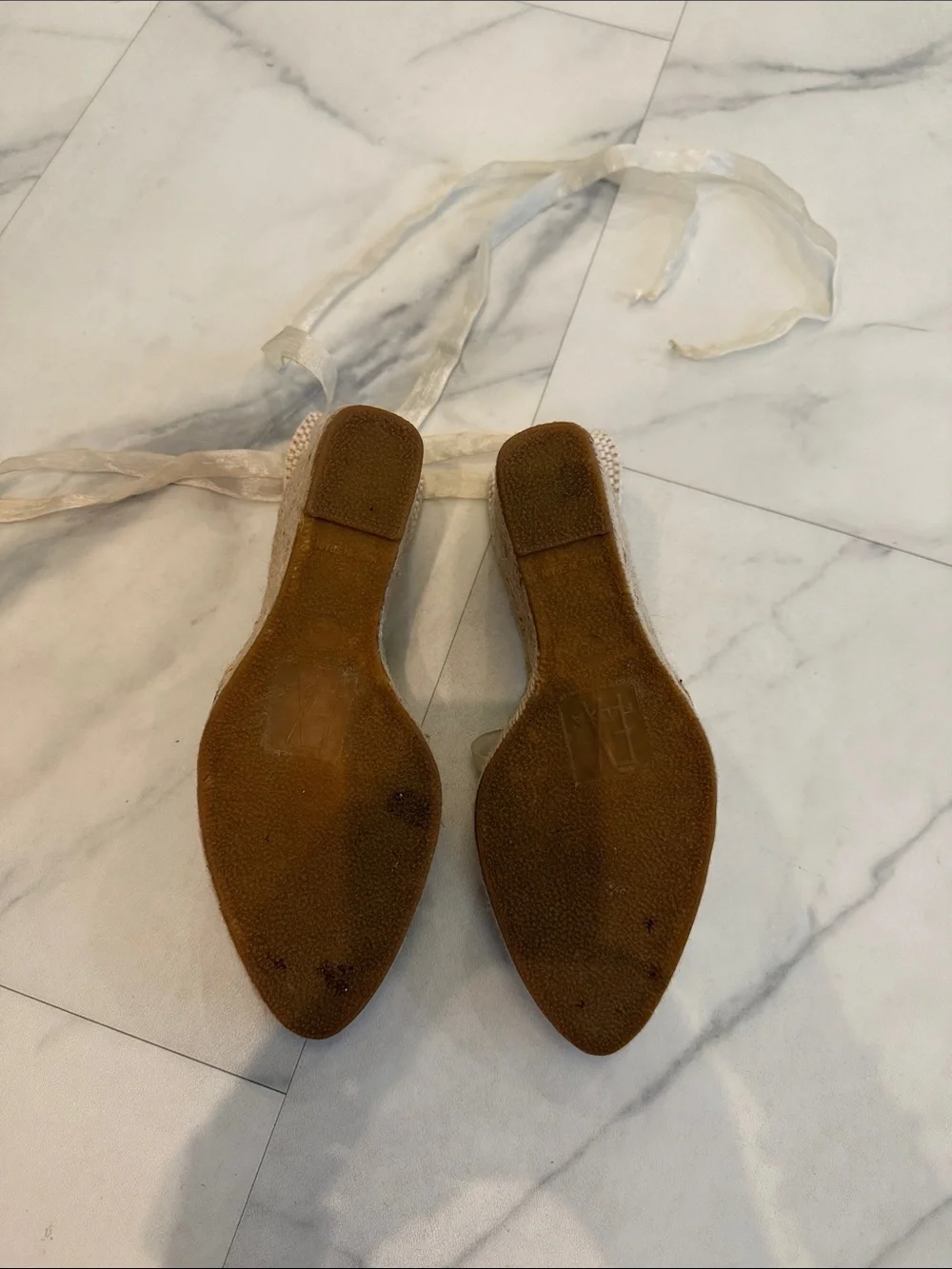 Woven Lace-Up Espadrille Flats in Light Beige/Cream from Spain